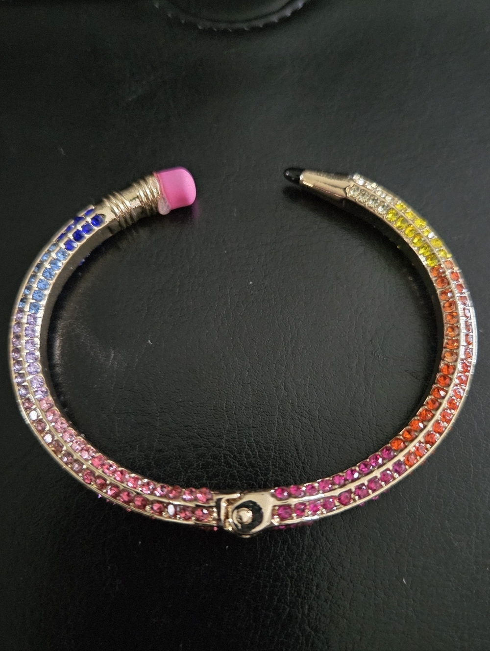Betsey Johnson Rainbow Crystal Pencil Hinged Bangle - Picture 3 of 6